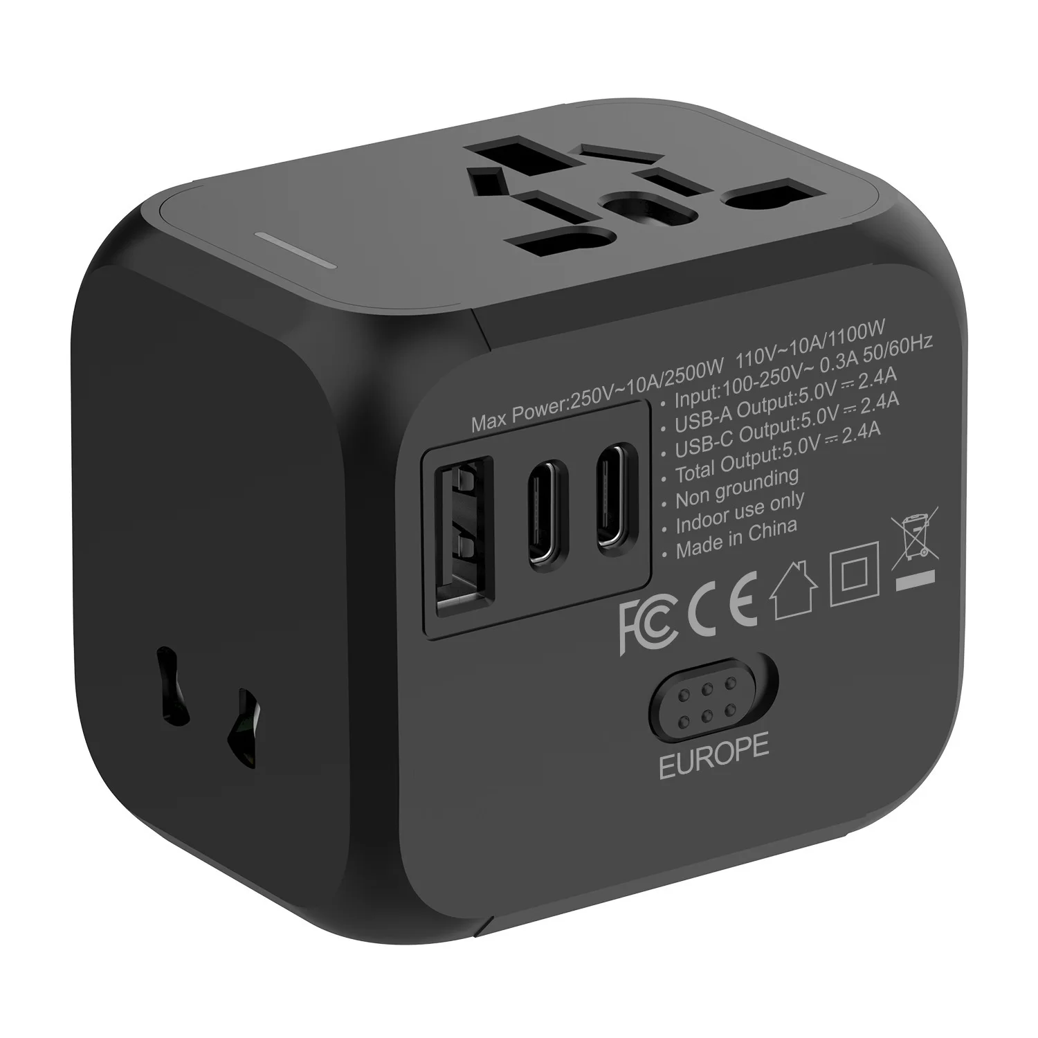 Compact Travel Adapter with Dual USB Ports Multi-Plug AC Wall Charger 100V-250V Compatibility EU/UK/USA/AU Plug Conversion Plugs