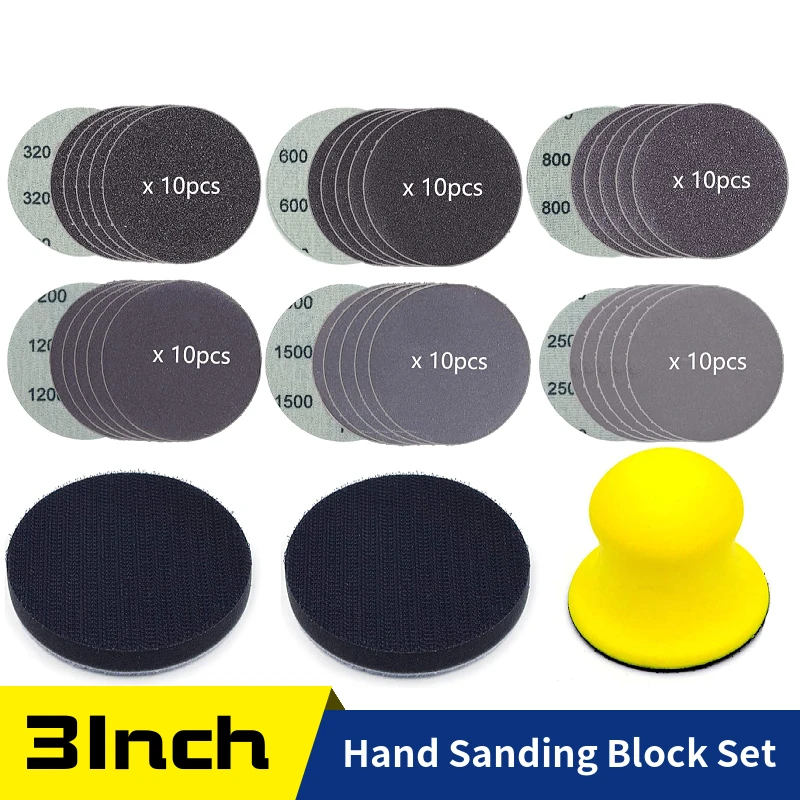 63Pcs Wet Dry Sandpaper 3 Inch Sanding Disc Hook Loop 3202500 Grit