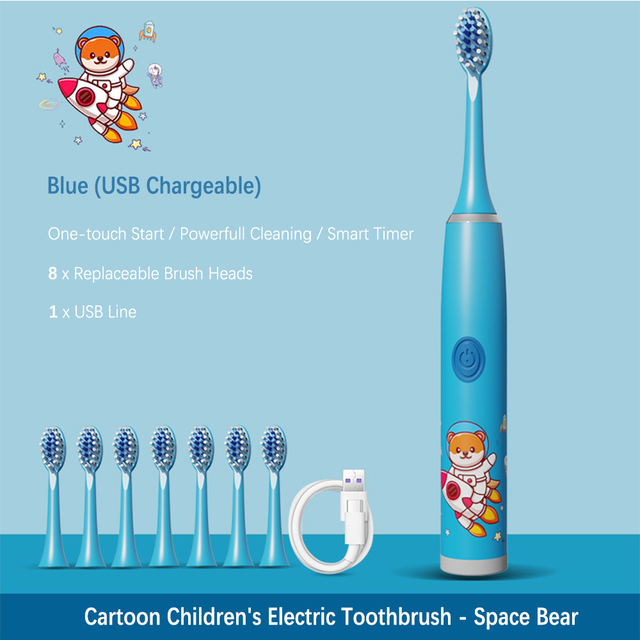 Electric Toothbrush For Kids Cartoon Panda Kids 8pc Replace Toothbrush Head 3-15 Age Ultrasonic Electric Toothbrush