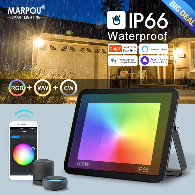 Уличный светодиодный прожектор TUYA RGB с Wi-Fi, 100 Вт, 220 В