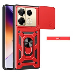 Slide Camera Armor Phone Case with Car Holder Ring - Black Cover for Note 40 Pro Plus 5G (Sj - red)