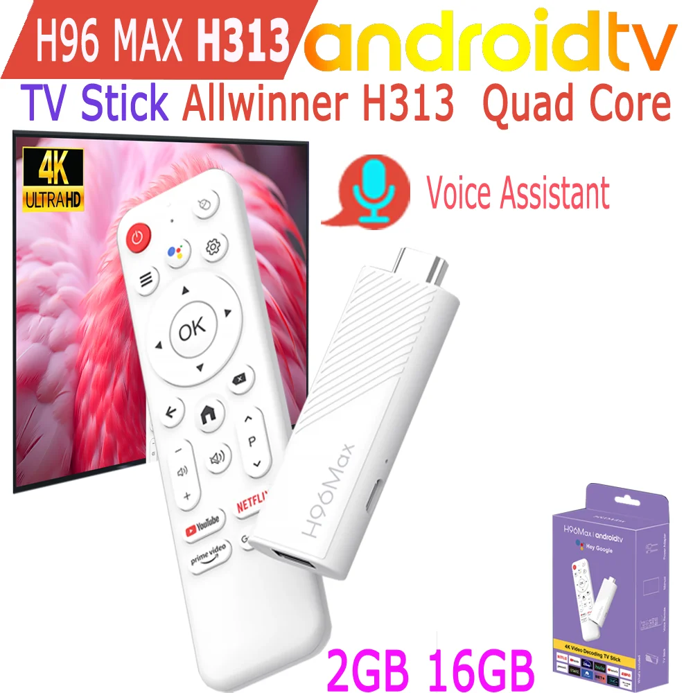 TV Stick H96 Max H313 Android Allwinner Quad Core 4K HDR Wifi6 Voice Assistant 2GB 16GB Game Media Player