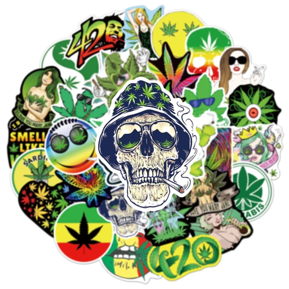 

10/30/50PCS Funny Characters Leaves Weed Smoking Stickers Kid Toy PVC Waterproof Decals DIY Suitcase Motorcycle Bike Car Sticker