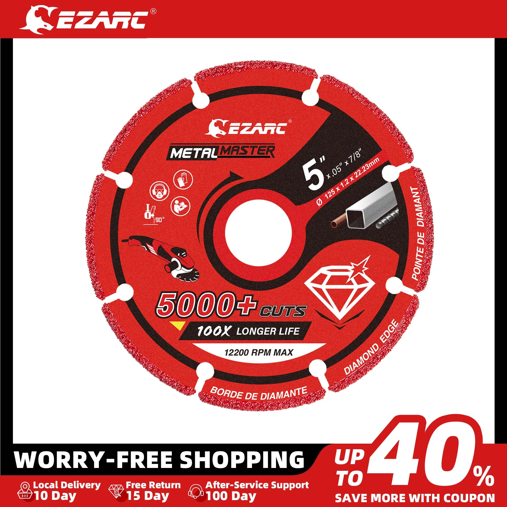 EZARC Diamond Cutting Wheel 125mm x 1.2mm x22.23mm Diamond Cut Disc for Metal, Cut Off Wheel with 5000+ Cuts on Steel Rebar Iron ezarc 8pcs hss annular cutter set 11mm to 19mm cutting diameter x 50 8mm cutting depth 19mm weldon shank for metal drilling