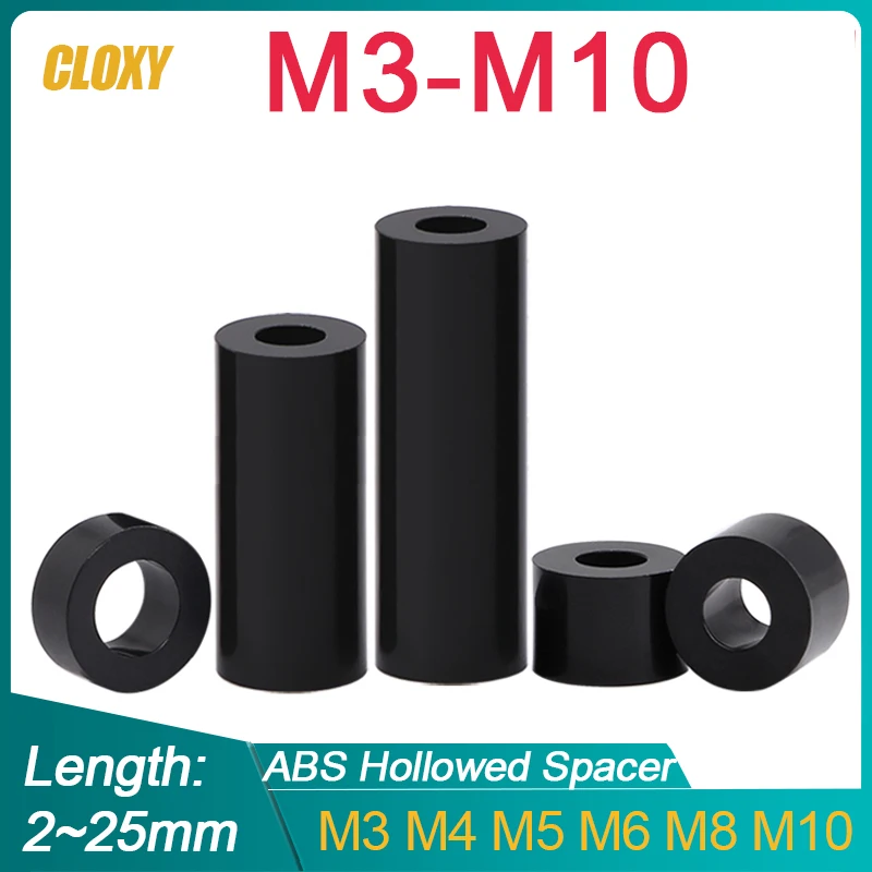 10/ 20/ 50pcs M3 M4 M5 M6 M8 M10 Black Abs Nonthreaded Hollowed Nylon Spacer Round Hollow
