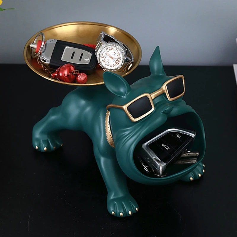 Entryway Key Storage Tray Creative Big Mouthed Dog Shaped Resin And Iron Plate Key Holder For Desk Organization 2