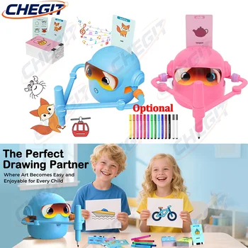 Giocattolo educativo interattivo per l'apprendimento del robot da disegno per bambini con 100 carte Giocattoli intelligenti per l'apprendimento dell'illuminazione dei bambini