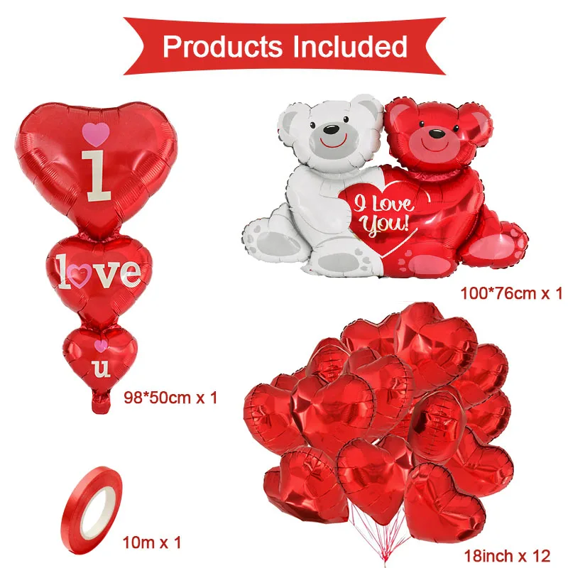

15Pcs/set Valentines Day Balloon Hugging Bear I Love u Red Heart Helium Globos for Wedding Valentine's Day Party Home Decoration
