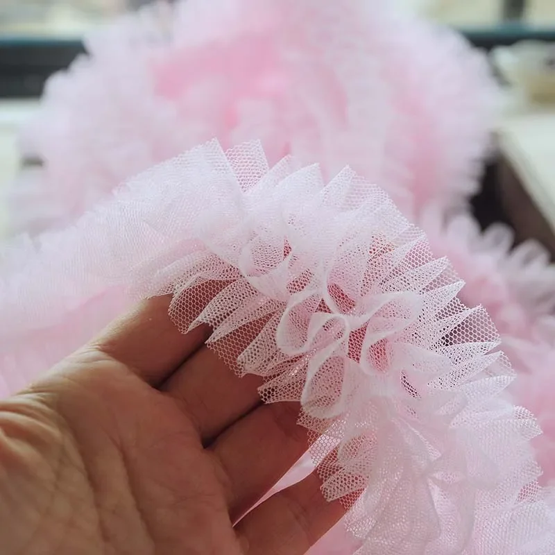 Lace ribbon lace sewing supplies lace sewing accessories lace garment accessories lace accessories lace decoration 1M mesh lace ribbon trims pleated fold mesh tulle sewing DIY crafts baby dress garment ruffle princess cake skirt 6CM