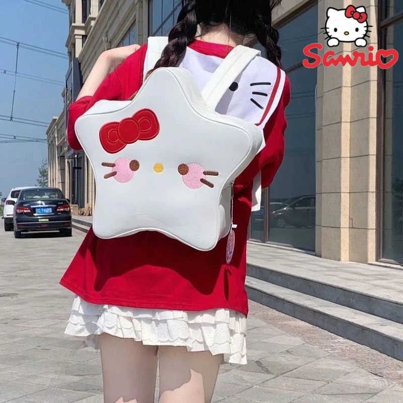 

Новый милый вместительный креативный рюкзак Sanrio с пентаграммой Hellokitty Kawaii милый Спайс стиль Pu Y2k рюкзак для девочек Забавные подарки