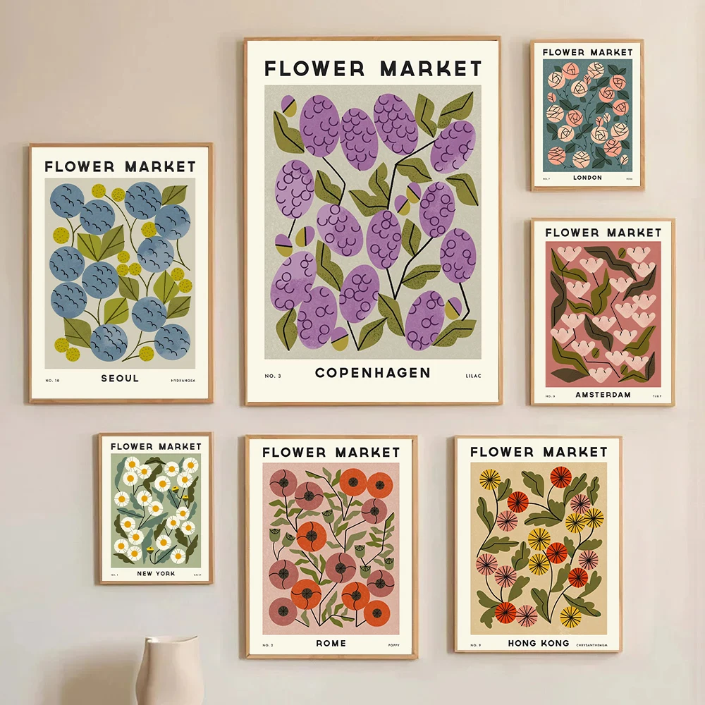 

Абстрактные цветочные плакаты и картины, яркие цветочные рынки, розы, лилия Магритт, свежие настенные картины на холсте, украшение для дома