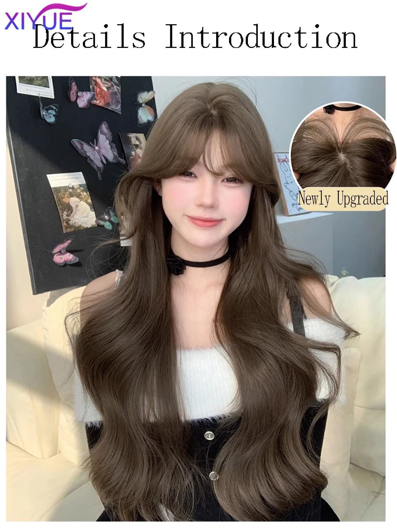 XY Popular  Long Deep Wave Hair Lolita Wigs With Bangs Synthetic Wig For Women Fashion Thick Curls Wigs Girl Hazelnut gray brown