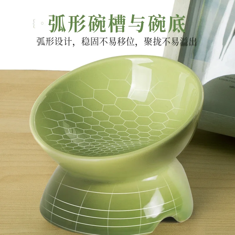 Ceramic cat bowl anti-knock cat food basin oblique mouth high foot food bowl protection cervical spine dog drinking pet