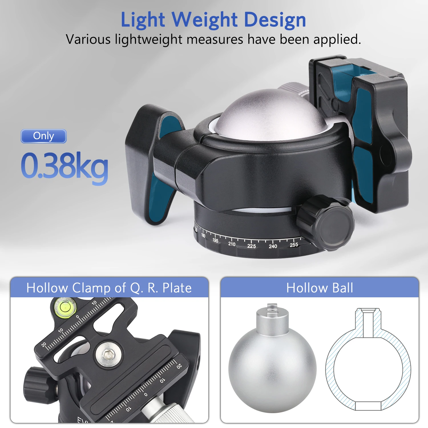 New Updated EB46S Metal Tripod Ball Head Low Profile Tripod Head Panoramic Lower Gravity Center Design Max Load 25kg/55.1lbs