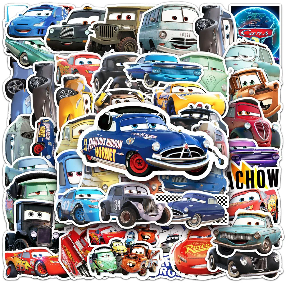 10/30/50pcs Disney Cute Cartoon Cars Lightning McQueen Stickers Skateboard Motorcycle Laptop Waterproof Sticker Decal Kids Toy 10 30 50pcs cute panda cartoon animal stickers luggage skateboard cute diy cool graffiti waterproof funny kid toy sticker decal