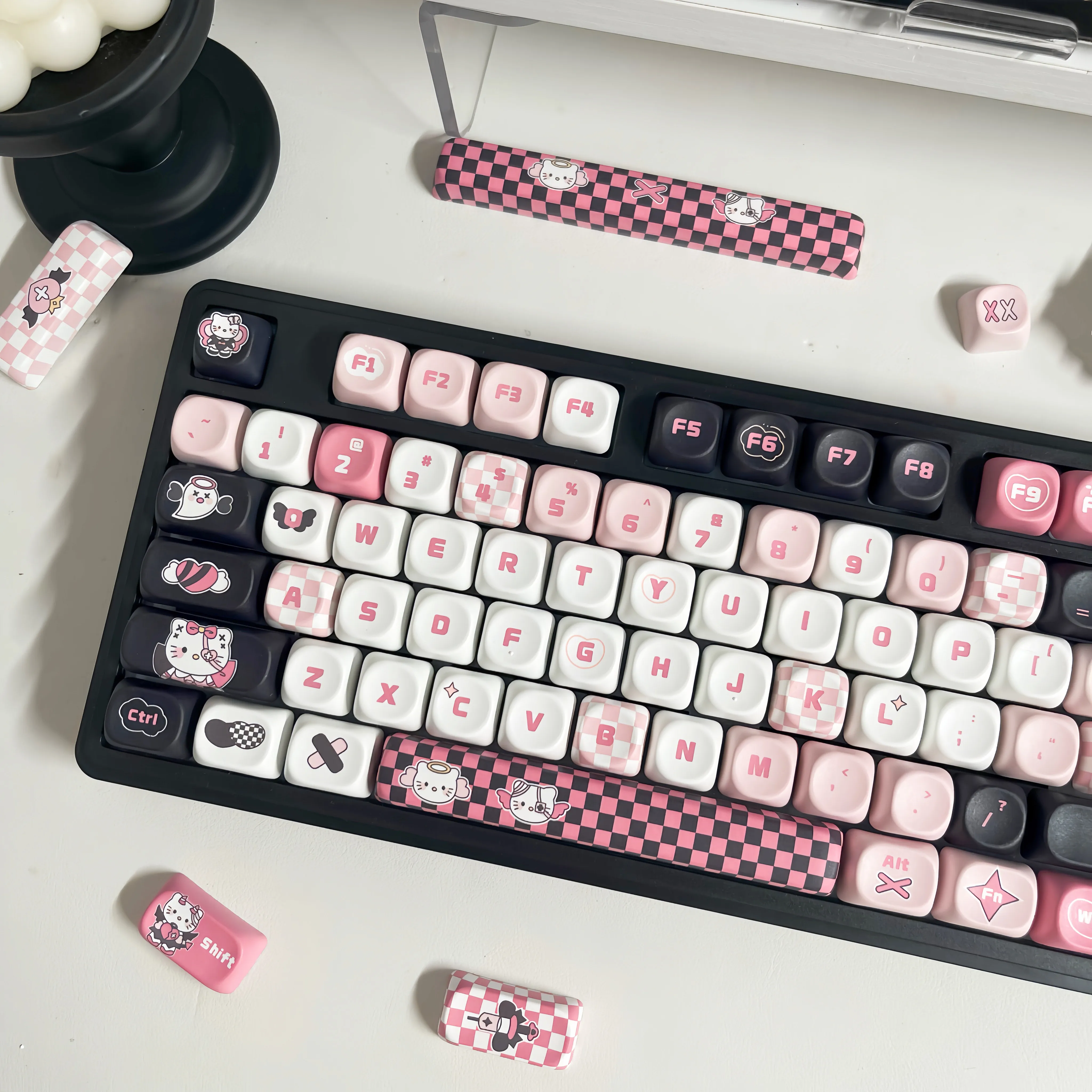KT 고양이 키캡 MOA 귀엽고 멋진 블랙 파우더 볼캡 PBT 핫 승화 오리지널 68 75 84 87 98 108
