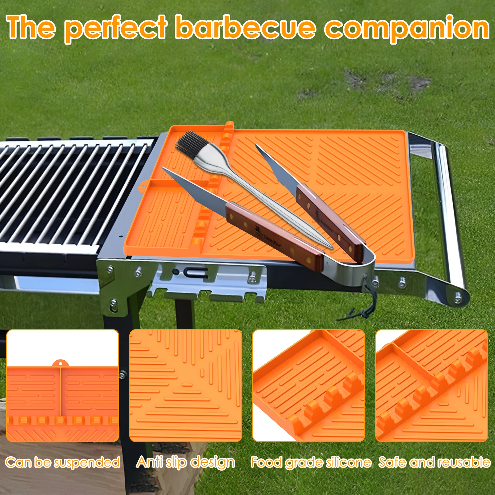 2/1pc Grill Mat BBQ Non-stick Side Shelf Mat Silicone Grease Tray Oil Box Heat Resistant Grill for Outdoor BBQ Griddle Acce
