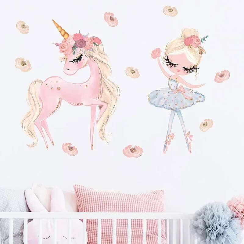 Cartoon Dance Princess Unicorn Wall Stickers for Kids