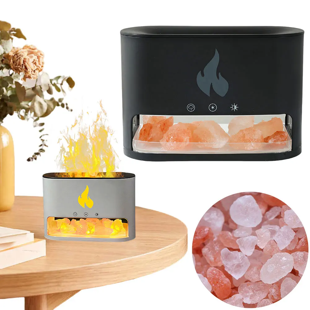 Himalayan Crystal Salt Stone Aroma Air Humidifiers 250ml with 7 Color Light & Timer 3D Flame Aromatherapy Essential Oil Diffuser