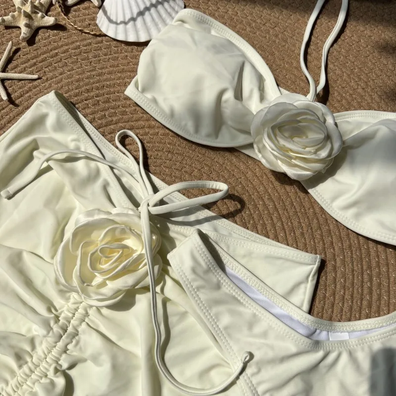 2024 Sexy Women's Tie Halter Swimsuits 3 Pieces Flower Bikini Sets