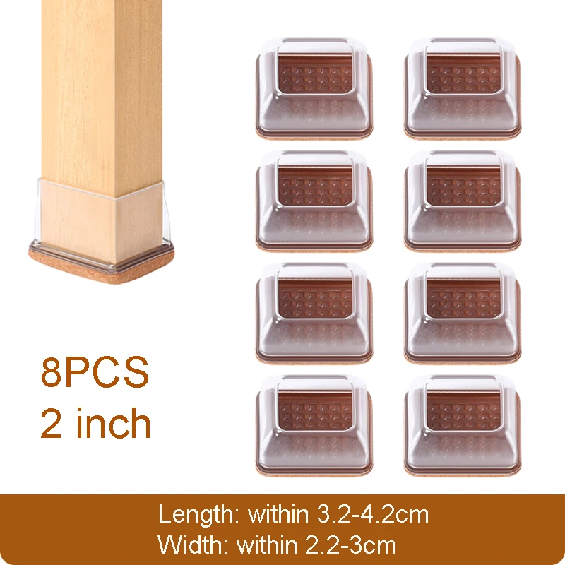 8PCS Rectangle Rubber Chair and Table Leg Protectors - Non-Slip Furniture Foot Covers
