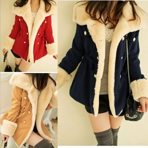 2021 Winter Autumn Warm Coats Woolen Slim Double Breasted Thick Coat Jacket Casual Fur Female Jackets S - 2XL |