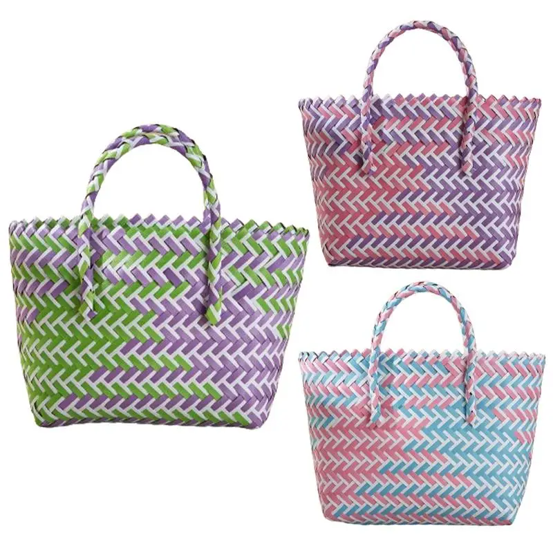 

Handwoven Bag 1PCS durable large capacity Handwoven Colorful Rattan Beach Bag portable distinctive Handbags for Women Ladies