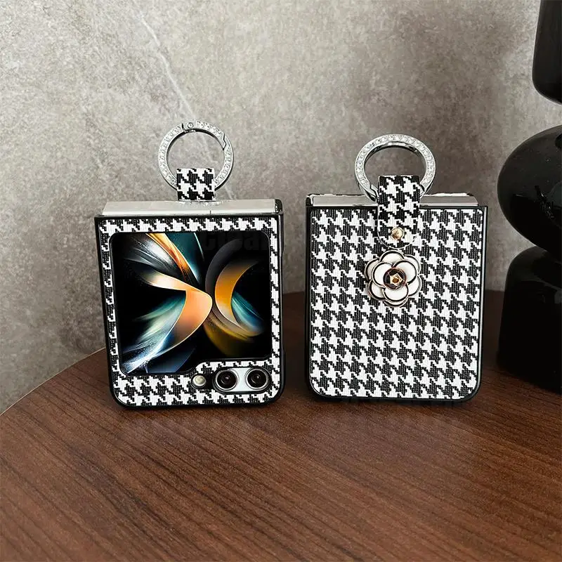 Per Samsung Z Flip 5 5G Custodia Per Samsung Galaxy Z Flip 5 4 3 Flip5 Flip4 Flip 3 Cover Pied De Poule Pattern Custodie Per Anelli In Silicone