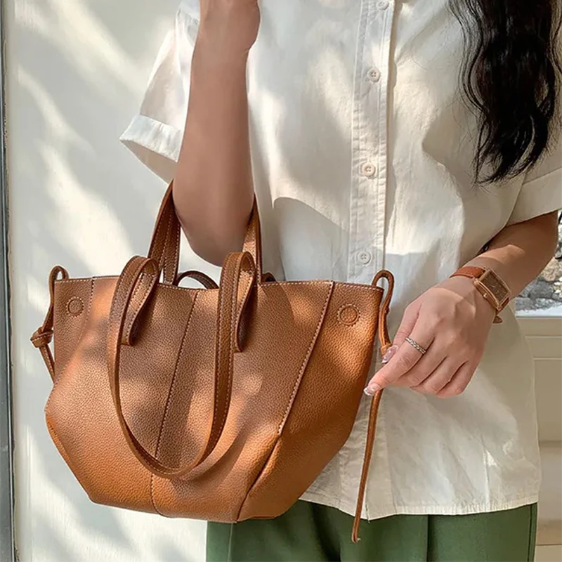 

2024 New Unique Texture Vegan Soft Leather Shoulder Bag Women Vintage Casual Minimal Solid Color Tote Hobo Bag Top Handle Bag