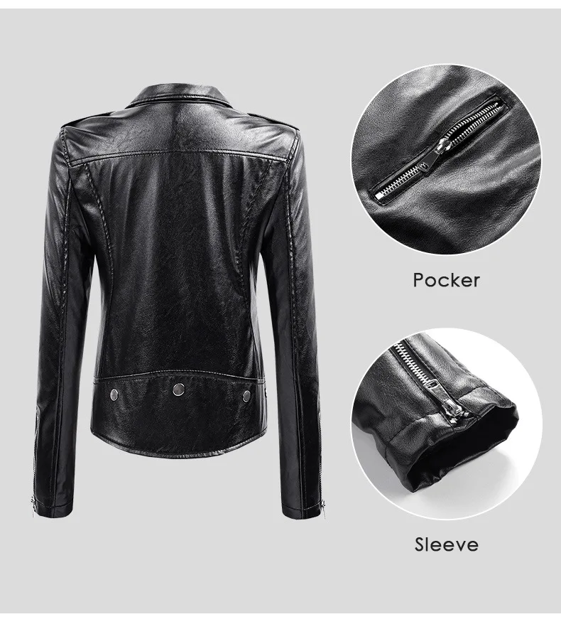 Spring Autumn New Leather Jacket Women Short PU Motorcycle Jacket Turn Down Collar Slim Fit Biker Coat Femme Black Jacket black puffer coat womens