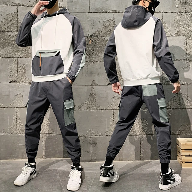 Mens Hip Hop Tracksuit 2 Piece Casual Pants Jacket Sweatsuit Sweatshirt Set