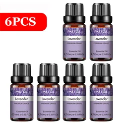 PHATOIL 6 - Piece Pure Essential Oil Collection: Lavender, Eucalyptus, Peppermint, Tea Tree, Orange, Lemongrass for Aromatherapy and Crafting (6pcs Lavender)