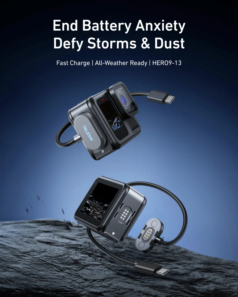 TELESIN Magnetic Waterproof Charging Side Cover Cable KIT For hero 9 10 11 12 1