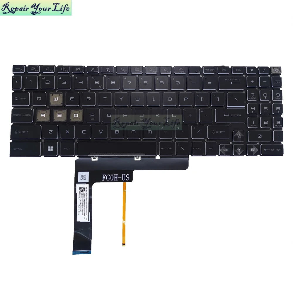Teclado Retroiluminado dos Eua para Laptop de Jogos Inglês por Tecla Retroiluminação Rgb Msi Cyborg 15 A12u A12v A12udx A12vf A12ve A12vek A13vf Novo