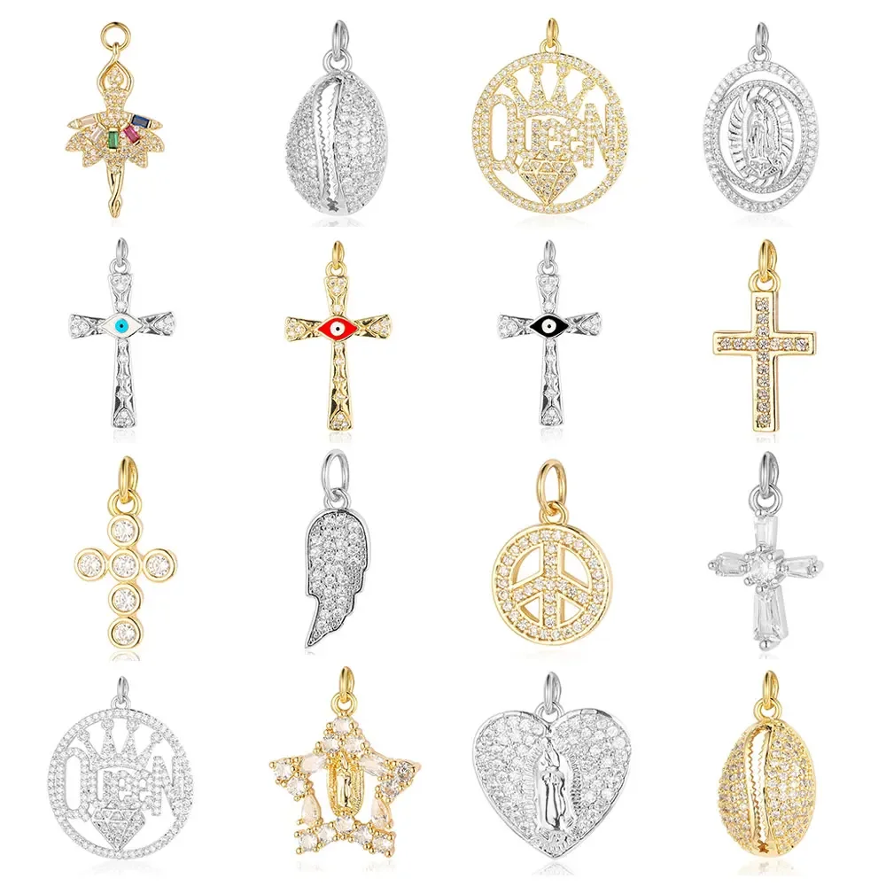 Evil Eye Cross Virgin Shell Rame Zircone Gioielli Fai Da Te Charms Star Wing Peace Sign Ballerina Bracciale Orecchino Making