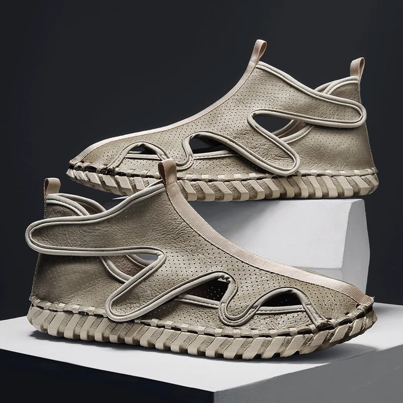 

Fashion Mens Sandals Casual Summer Outdoor Beach Male Fisherman Shoe Leather Platform Walking Luxury Sport Hiking Slippers