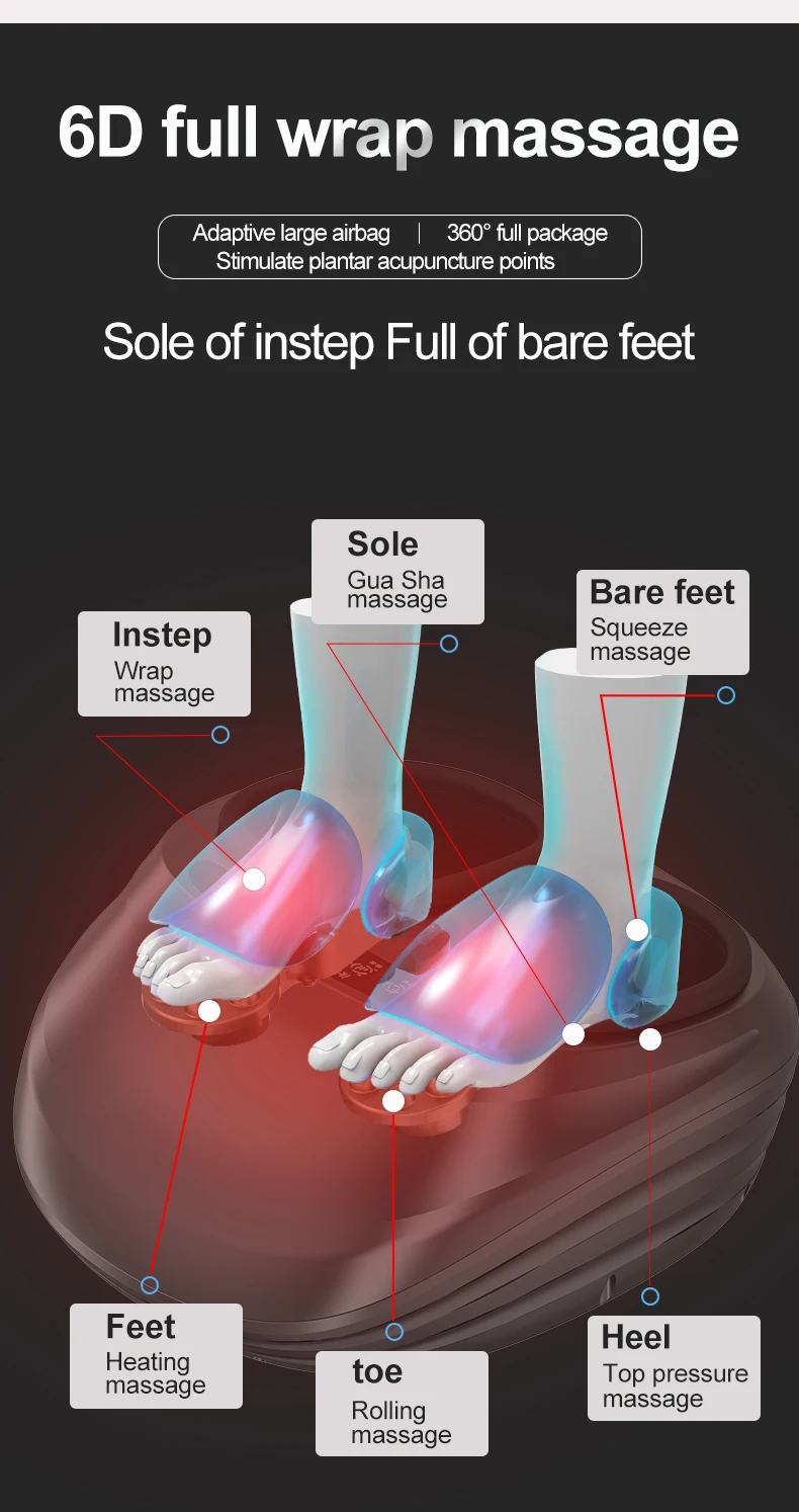 Massaggio elettrico per i piedi, Shiatsu, impastamento profondo, compressione dell'aria per la cura della salute, terapia di riscaldamento a infrarossi, antistress_voghion.com