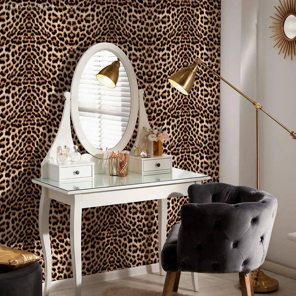 Leopard Print Decor Paper in Rolls for Furniture Vinyl Waterproof Thicken  Peel and Stick Wallpaper Self Adhesive Wall Sticker