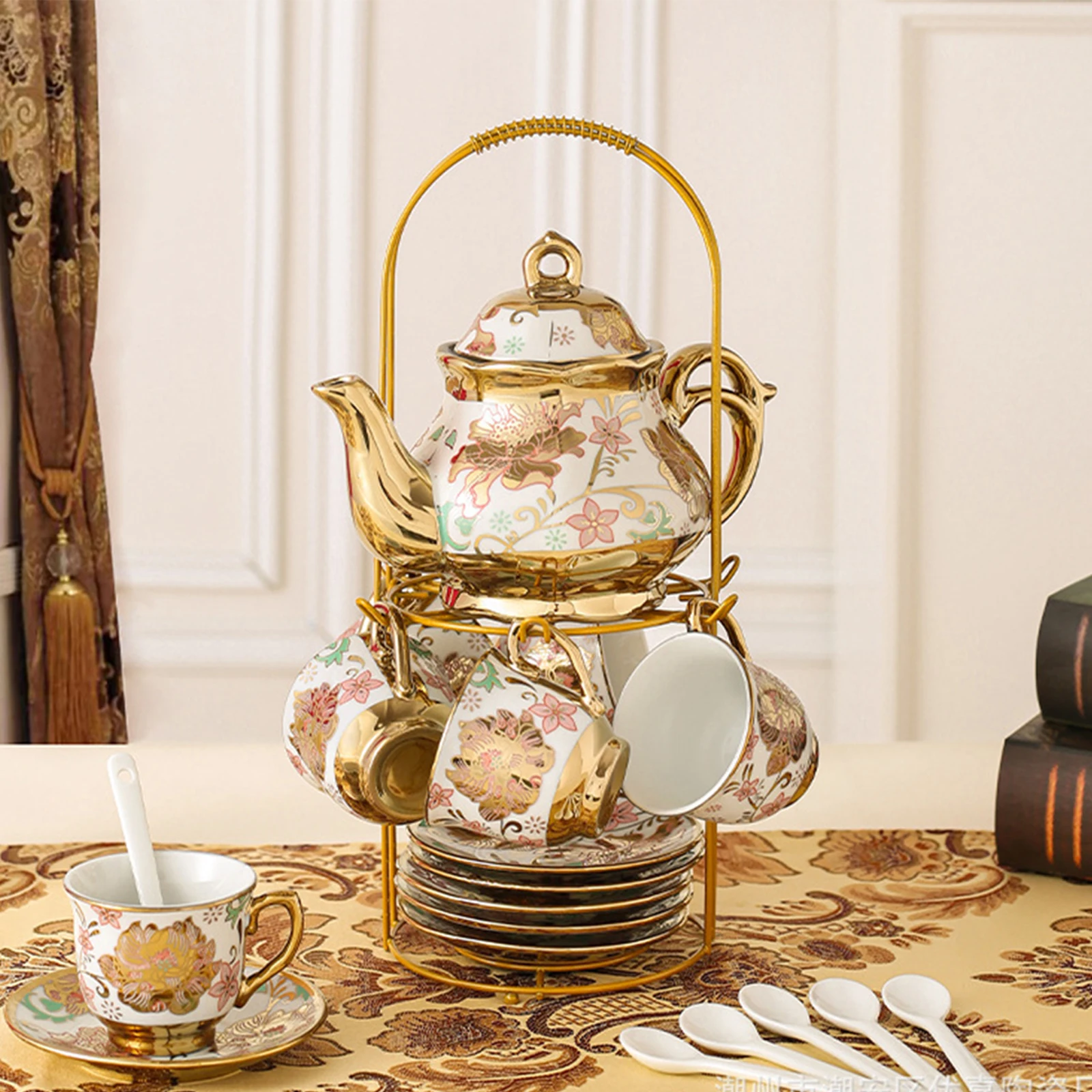 Servizio da tè e caffè in porcellana servizio di tazze e piattini in  ceramica nordica con supporto in metallo per 6 teiere da caffè tradizionali  teiera da sposa - AliExpress, image size:1600x1600