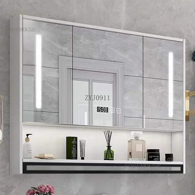 Solid Wood Bathroom Mirror Cabinet Homestay Hotel Wall-mounted Smart Cabinets Apartment Storage Shelf with Vanity Mirror p