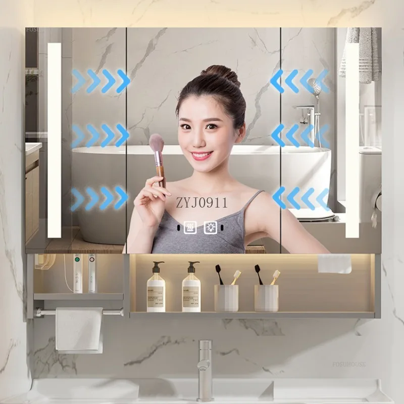 Stainless Steel Smart Bathroom Mirror Cabinet with Light Bathroom Furniture Wall Body Sensor Mirror Cabinet with Towel Bar