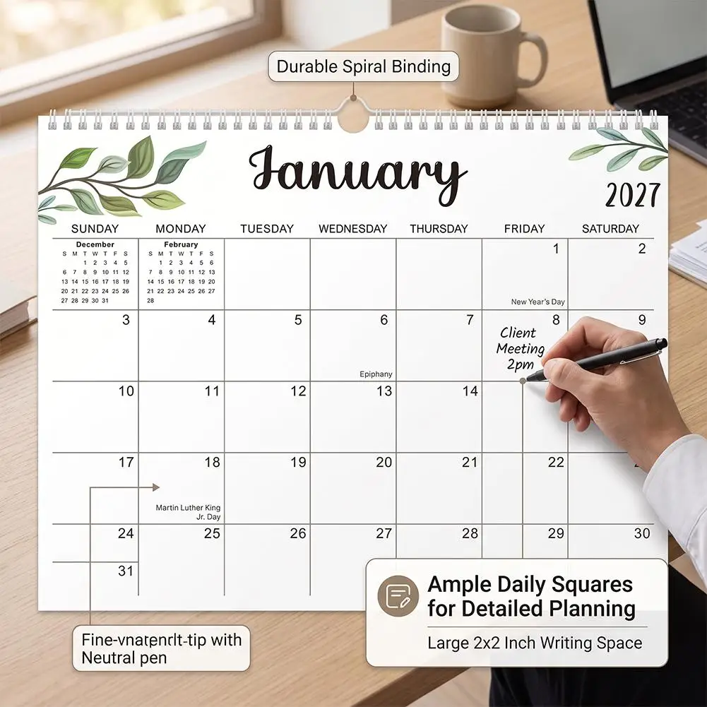 Calendario da parete 2027, agenda mensile dal gennaio 2026 al giugno 2027, per la pianificazione quotidiana, calendario impermeabile da appendere - immagine 4