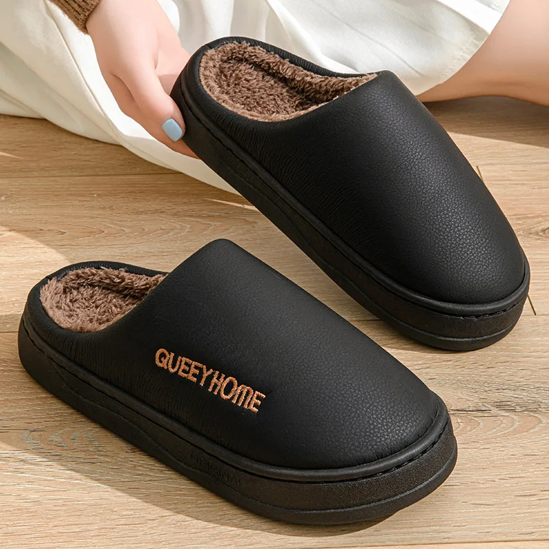 Waterproof cotton slippers for men anti slip for winter suitable for home use thick soled cotton slippers for women 2