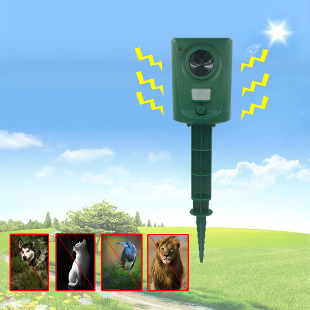 Repelente de gatos para exteriores, repelente ultrasónico para gatos,  ahuyentador de perros, carga solar, carga USB para prevenir perros y gatos,  pájaros, para jardines, campos, guarderías, resistente al agua IP64