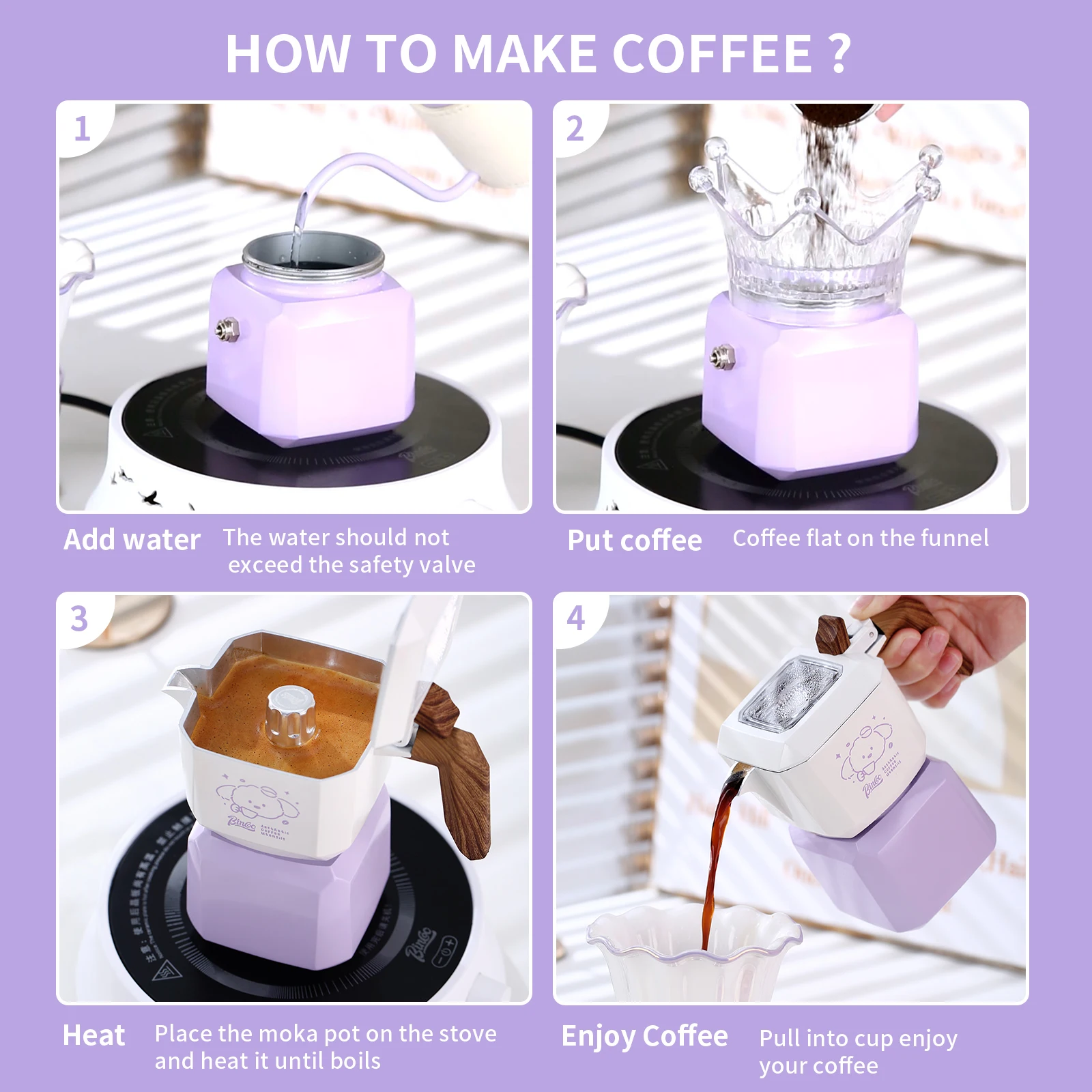 طقم صانع القهوة الموكا بتصميم حيواني من بينكو، نظا...