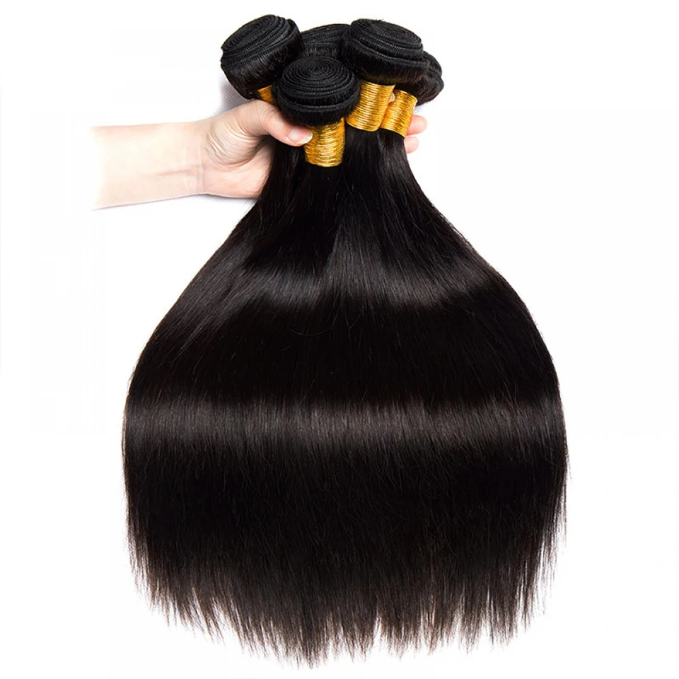 Beaufox Brazilian Hair Weave Bundles Straight Human Hair Bundles Extension Natural/Jet Black Remy 1/3/4 Pc Hair Bundles 8-30 In 3