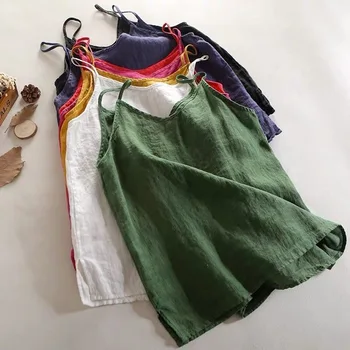 Summer Simple All-match Top Loose Thin Camisole Solid V-neck Vest Women Clothing Sleeveless Casual Highstreet Holiday T-shirt 1