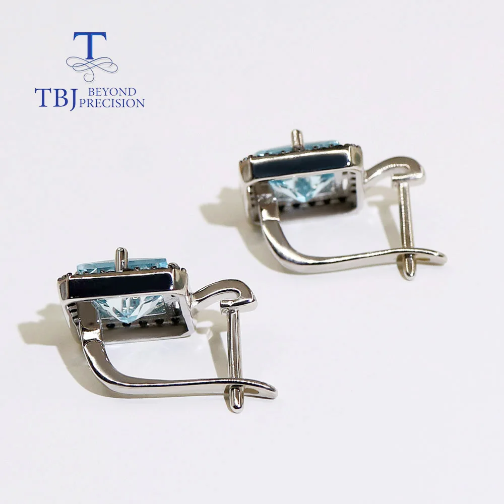 Women's 925 Sterling Silver Jewelry Set with Natural Sky Blue Topaz Gemstones Earring & Ring Stackable Gift 4