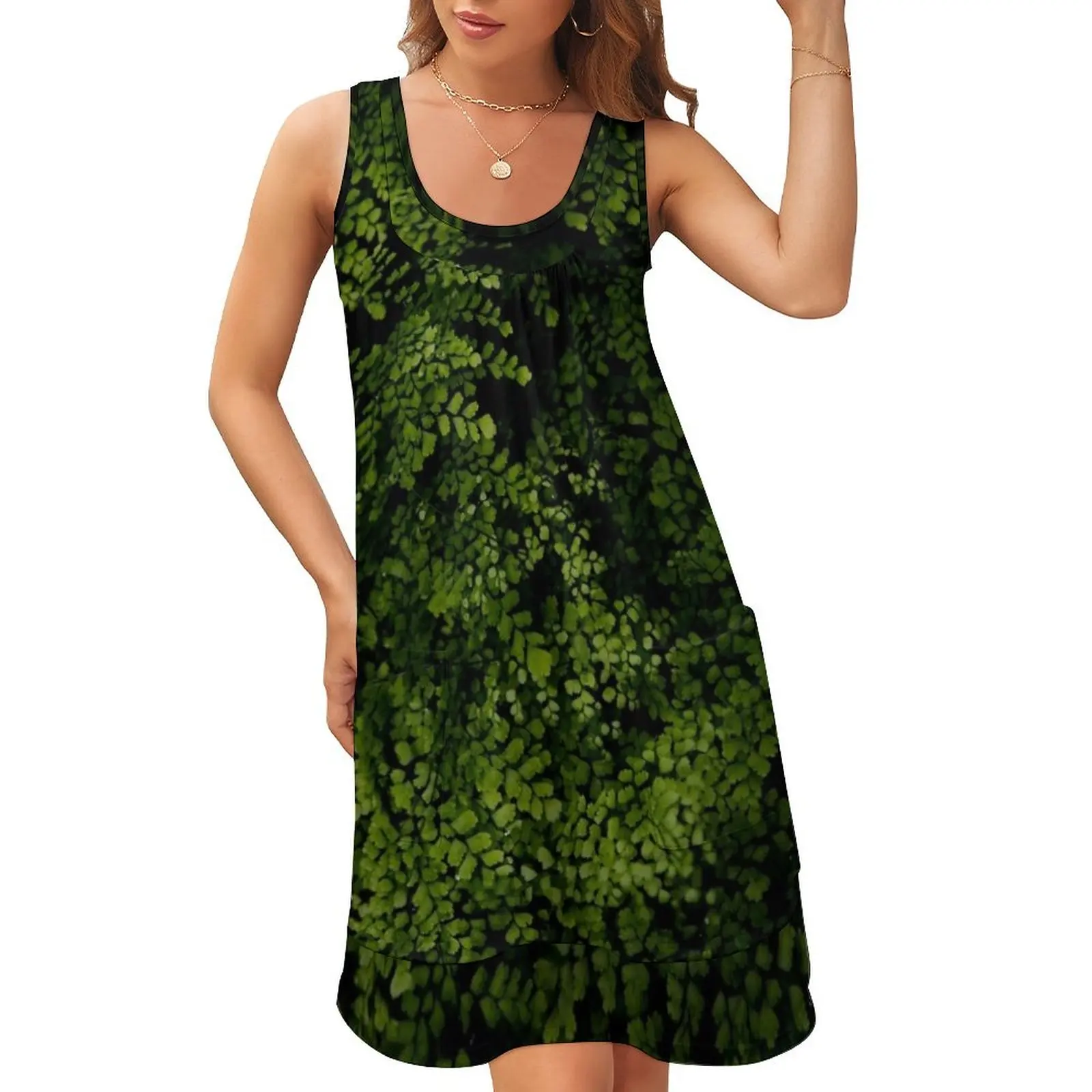 

Small leaves. Sleeveless U-Neck Fake Two Piece Dress beach dress ladies dresses for women 2024 summer dress woman 2024