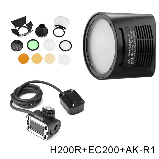 Godox AD200 V1 PRO Flash Accessory WITSTRO H200R Round Flash Head and EC-200 Extension Head AK-R1 Color temperature reflector